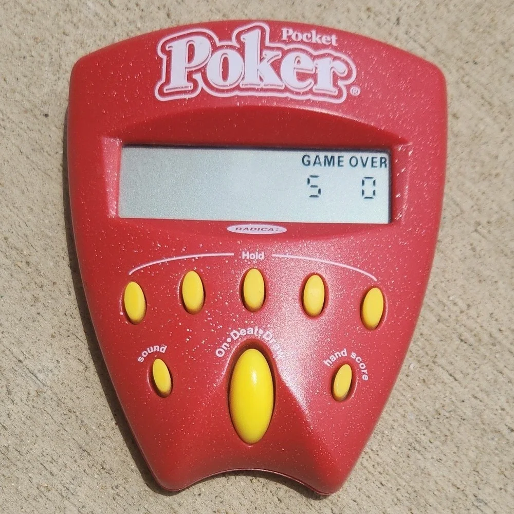 Radica Pocket Poker Handheld Electronic Game Red Yellow Vintage 2002 Model 75002